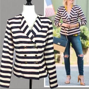 CAbi Love Carol Navy White Striped Blazer Red Accents  Size 10 EUC